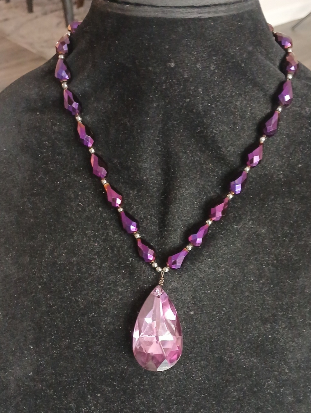 Purple Crystal Teardrop Pendant Necklace - Women Jewelry